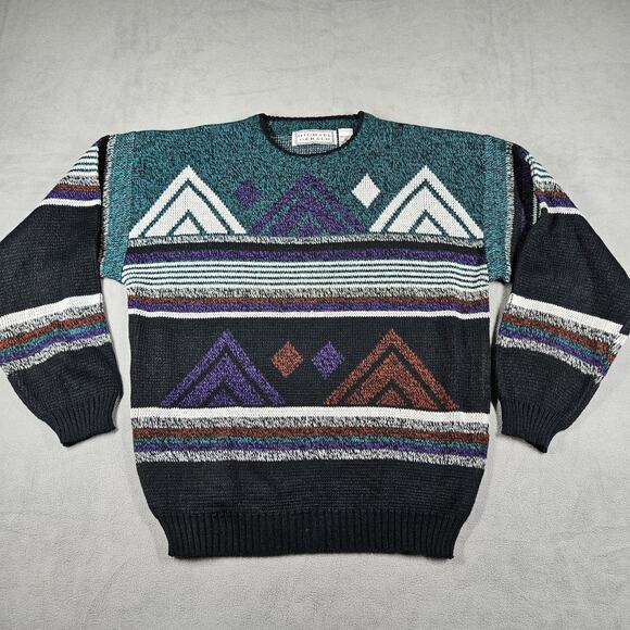Vtg Michael Gerald Sweater Mens XL Geometric Wearable Art Knit 80s Retro Ski - Picture 1 of 10